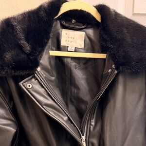 A New Day Black Leather Jacket with Faux Fur Collar